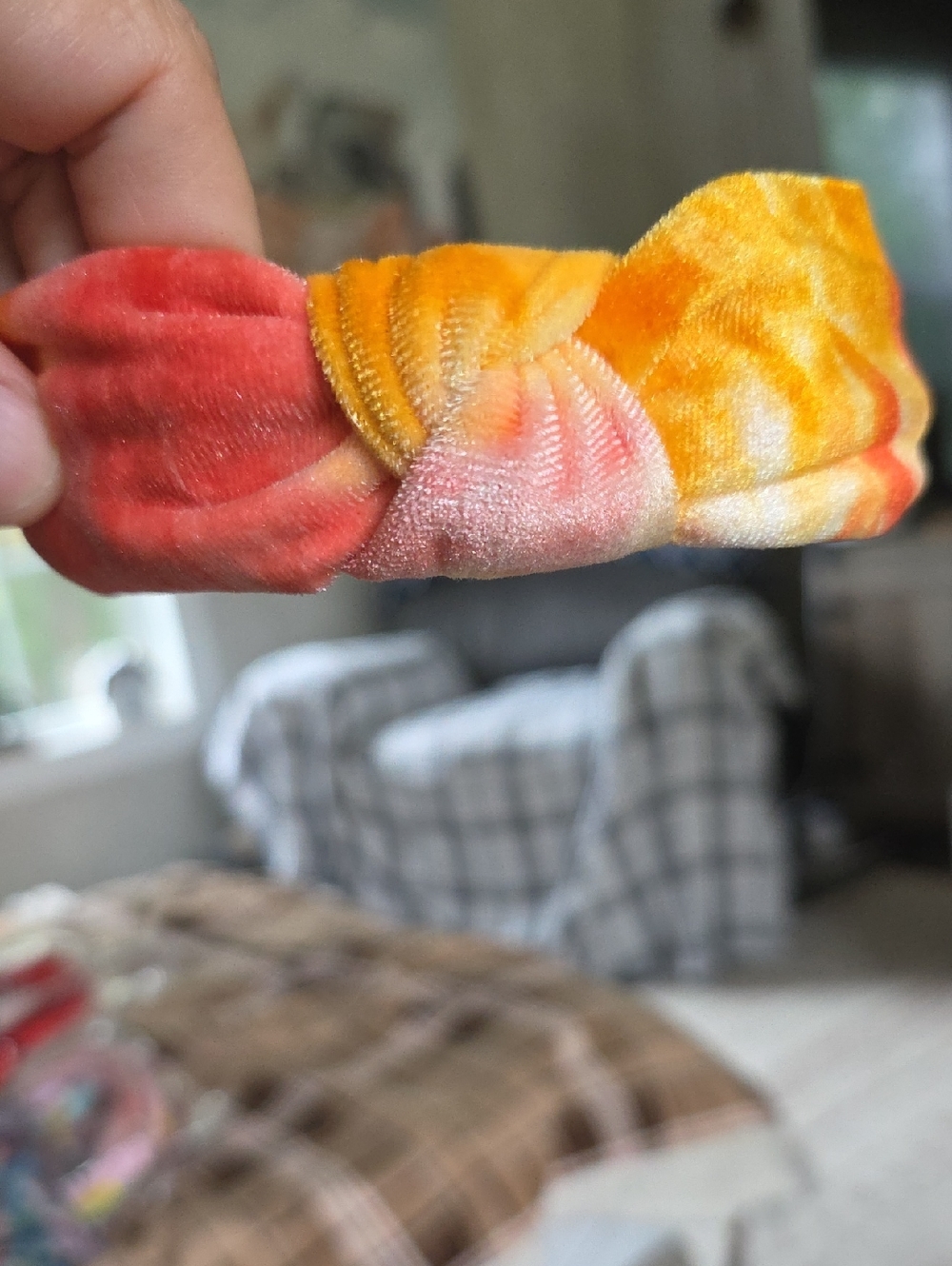 Tie-Dye Velvet Knotted Headband in Orange and Coral